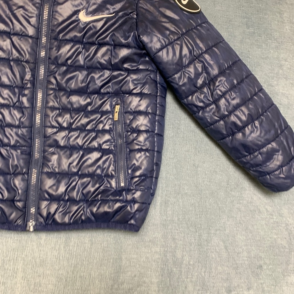 Nike Synthetic Fill Puffer Jacket Boys Navy Fleece Lined Logo Hooded Full Zip